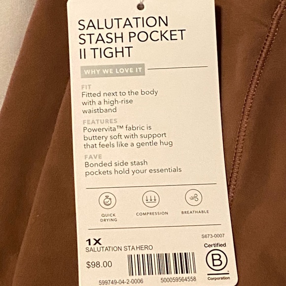 NWT Athleta SALUTATION STASH POCKET II TIGHT - Picture 7 of 8